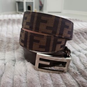 Fendi Zucca print leather belt women's